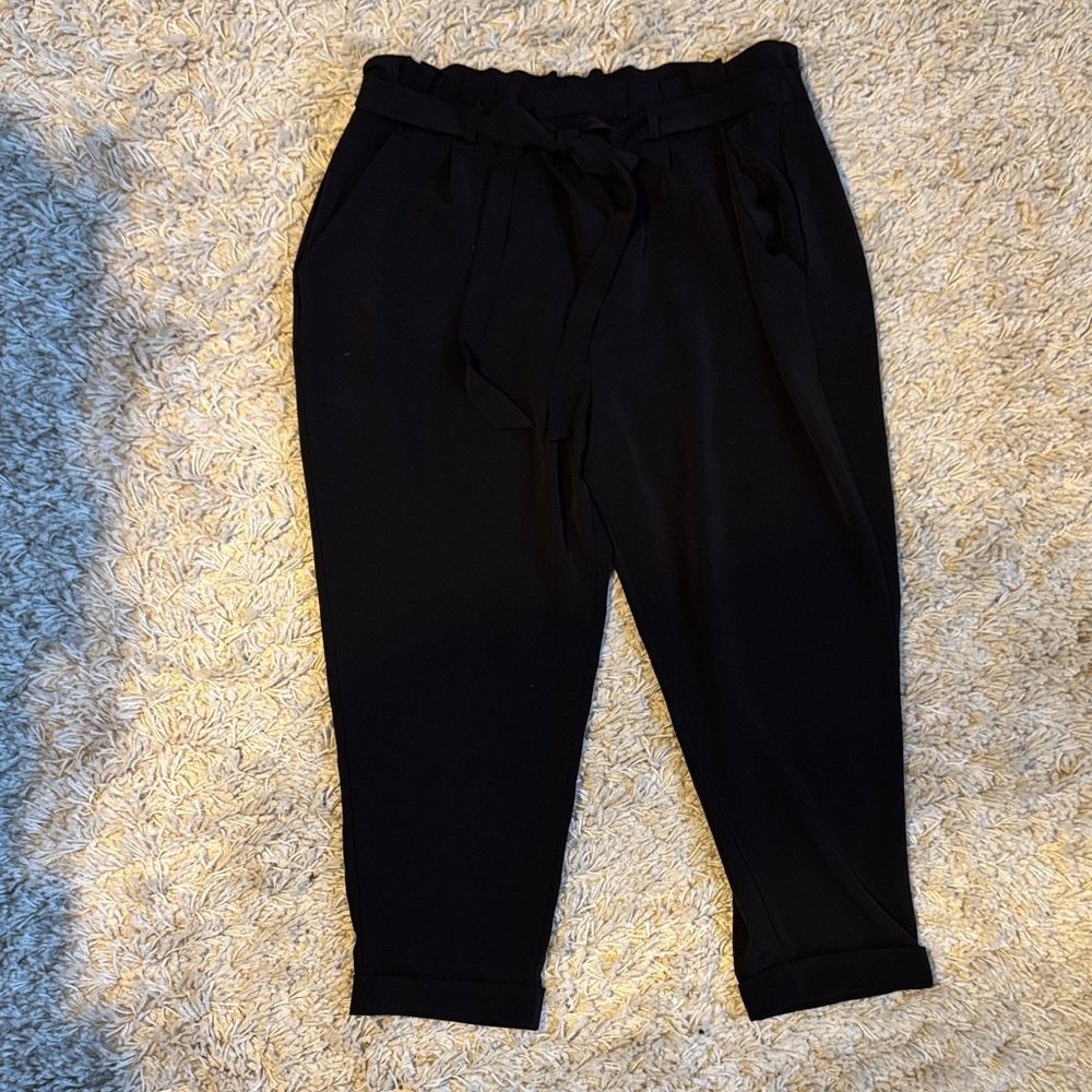 Black Slightly Cropped Dress Pants with Tie Waist